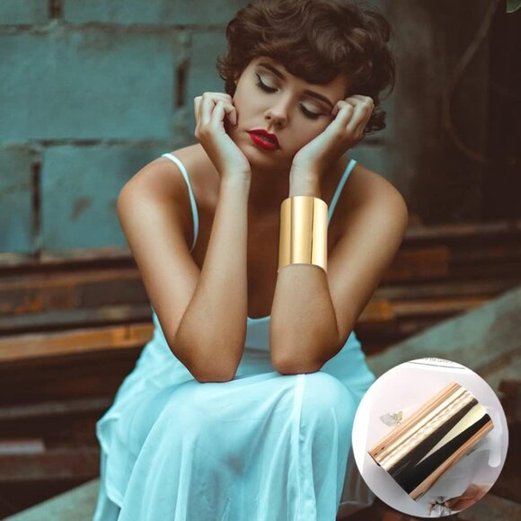 Set of 2-8 Gold Wide Cuff Bangle Bracelets for Women Adjustable Metal Jewelry - Picture 4 of 7